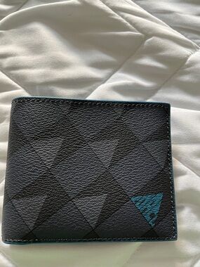 Coach Black Geometric Bifold Wallet with Blue Accent